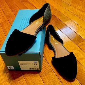 Toms Jutti D’orsay black suede/ metallic shoe. 9.5